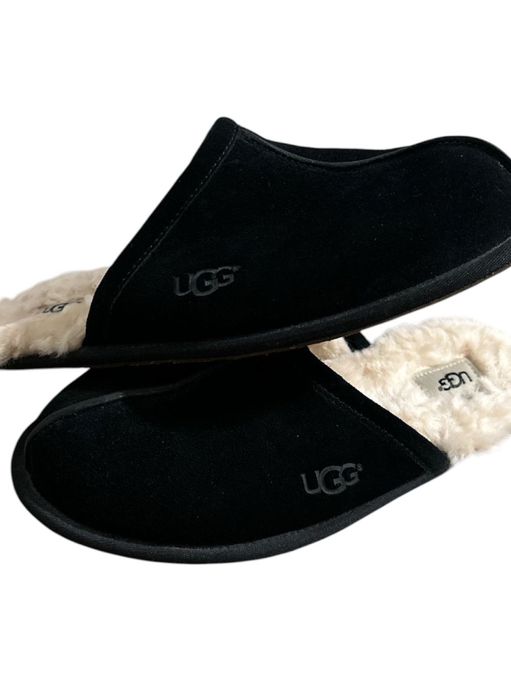 UGG Black Suede Cozy Shearling Slide Slippers